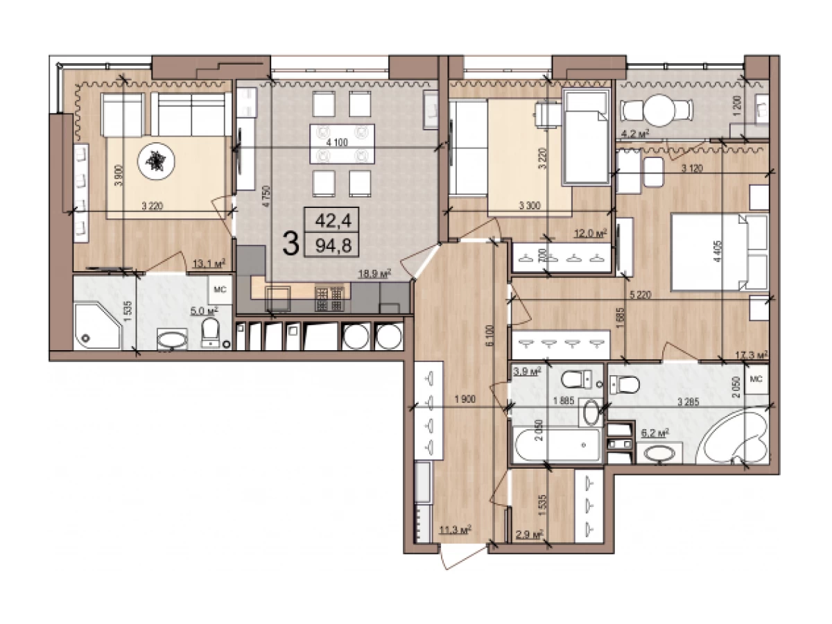 Специальная акция на покупку квартиры в Приоксом: 3-х комнатная, площадью 94.8м2